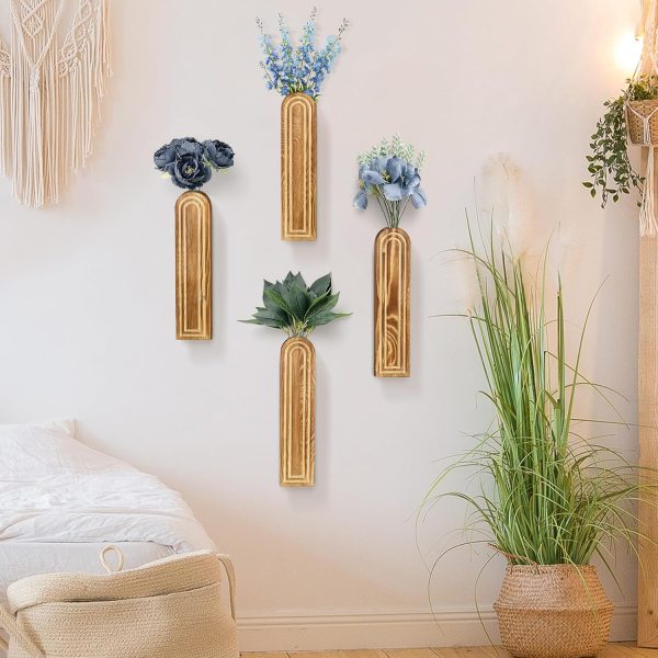 bulk purchase 4pack wall decor wood wall planters for indoor plants, wood wall decor for bathroom, living room, bedroom, modern farmhouse wall decor wood vase for decor dried flowers and faux greenery(rustic brown) trade price