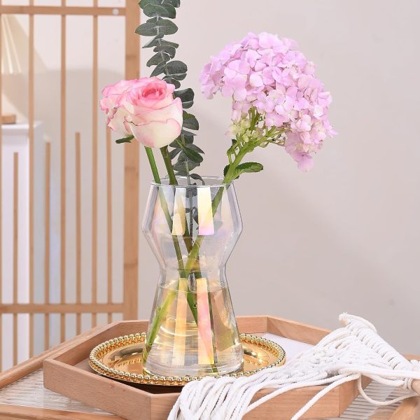 oem/odm services 8 inch glass flower vases for decor, iridescent vase decorative home indoor desk decoration for home décor, hydroponic vase for living room wedding table centerpieces housewarming gift (iridescent) affordable bulk deals