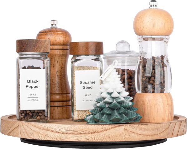 wholesale direct wood lazy susan organizer kitchen turntable for cabinet farmhouse bathroom decor round decorative tray for vanity, counter, sink, coffee table, 10 inch, brown bulk purchase at factory prices