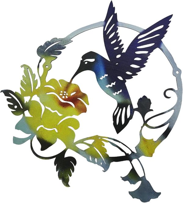 factory direct zoihet round metal bird wall art decor - hummingbird wall art silhouette for your patio, garden, and fence art decor, bird wall silhouette indoor and outdoor hanging (yellow) volume discount
