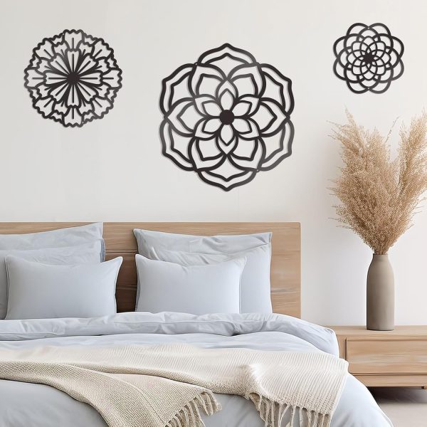factory direct zzbakress 3 pcs metal flowers wall decor black wall decor metal flower art farmhouse wall decor multiple flowers hanging decor for bathroom living room kitchen garden office (black retro) volume discount
