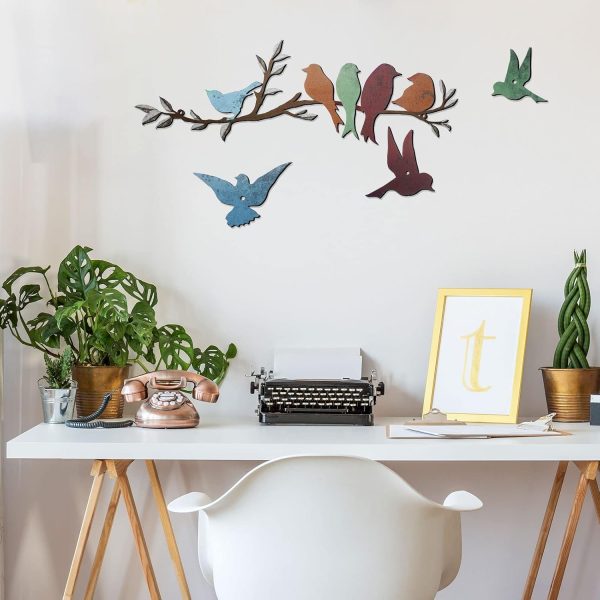 factory direct ferraycle metal bird wall art birds on the branch wall decor leaves with birds metal sculpture bird silhouette metal ornament branch wall hanging sign for balcony garden decor (cute colors) volume discount