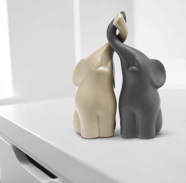 dropship from factory loving pair of elephants in beige & grey - modern ceramic sculpture - figurine as a set - decoration figure 6.3" high - ornament elephant in love mass production supply