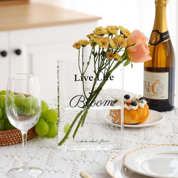 oem/odm services fixwal acrylic book vase for home decor, 6x8 inches aesthetic room decor, clear book shape artistic irregular transparent vase, bedroom or office decorations affordable bulk deals