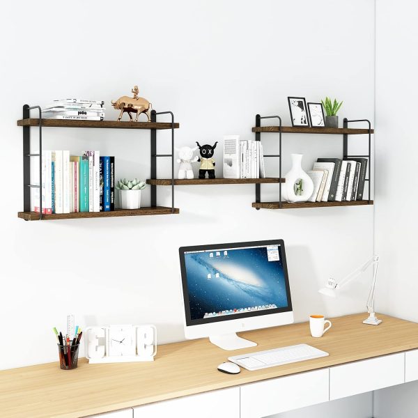 bulk purchase wall mounted floating shelves - rustic wall decor wood shelves for bedroom, living room, bathroom and kitchen storage, easy installation hanging shelves (5, brown) trade price