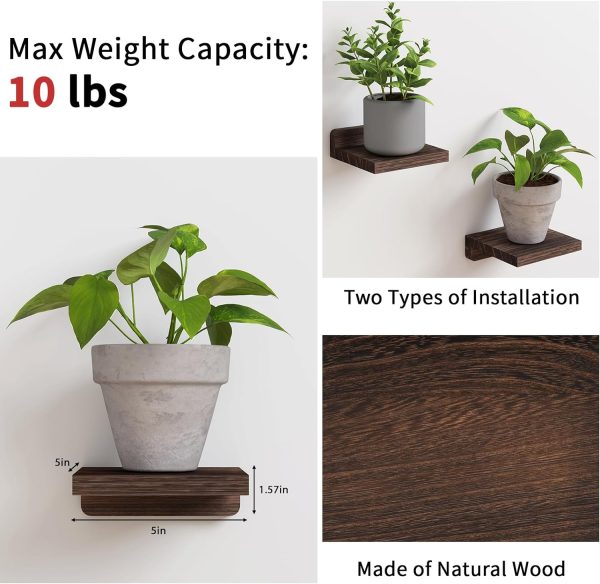 bulk purchase fixwal small floating shelves, 5x5 inches wall shelf set of 4, rustic wood small wall mounted shelves for bedroom, living room, kitchen, bathroom decor (dark carbonized black) trade price