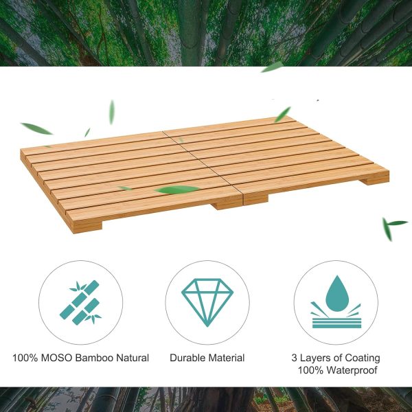 manufacturer direct waterproof bamboo bath mat for shower, wooden floor mat for bathroom, foldable | non-slip | heavy duty, shower mat for indoor outdoor, 23.5in x 15.6in trade price