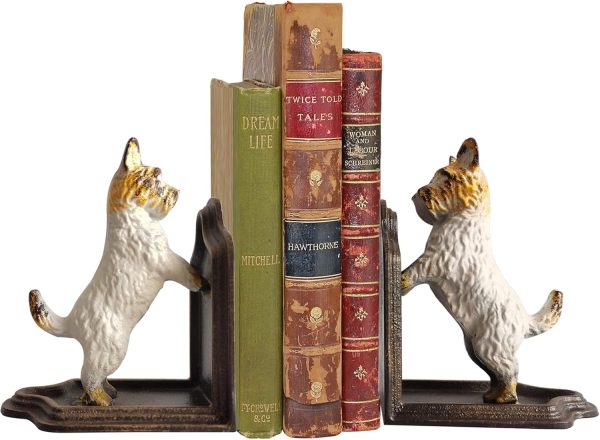 supplier direct decorative bookends - cast iron dogs sculptural bookend pair - heavy duty dog statue, vintage shelf décor wholesale prices