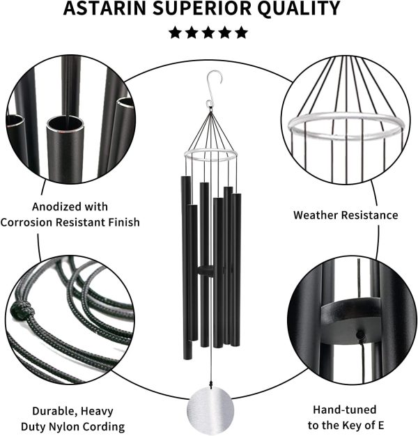 producer to buyer astarin wind chimes for outside tuned relaxing soothing large deep tone,36 inch low bass,memorial wind chimes sympathy for mom dad,black discounted pricing