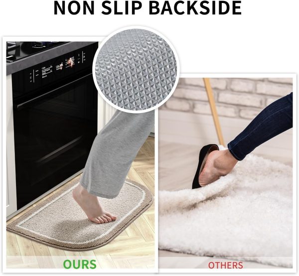 global sourcing padoor kitchen-mats for floor 100% polypropylene kitchen rugs non slip washable, durable dirt resist half circle rug tpr backed kitchen floor mat, 18"x28", beige oem/odm services