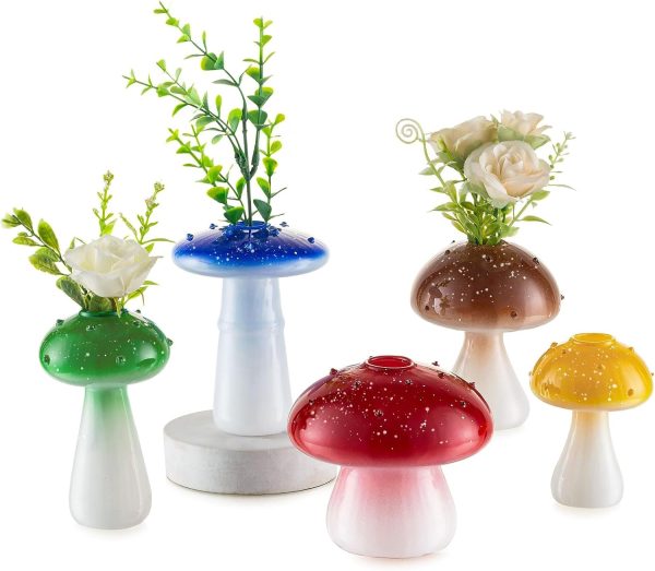 oem/odm services mushroom vase small for flowers lovers: glasseam cute red glass bud vases for home decor - 5pcs unique plant propagation station jar for living room windowsill decoration affordable bulk deals