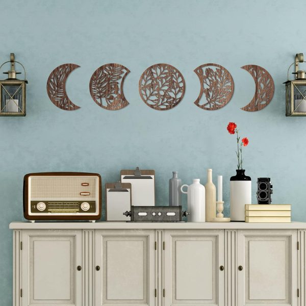 bulk purchase jetec 5 pieces moon phase wall hanging decor wooden moon wall art nordic moon phases wall art moon decor for room bar ornament (brown) trade price