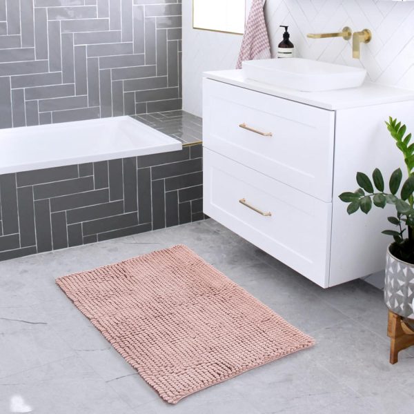 global sourcing freshmint chenille bathroom rugs mat 24"x17", non-slip bath mat for bathroom floor & bathtub, washable soft shower shag bath rugs, fluffy thick water absorbent microfiber shower mat, dusty pink oem/odm services