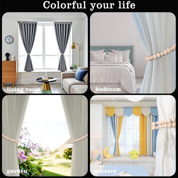 bulk purchase hion 2 pcs boho curtain tiebacks,wood beads curtain holdbacks,outdoor farmhouse tie backs for curtains,curtain holders for drapes home office decor with hooks no drilling(wood color) factory discount