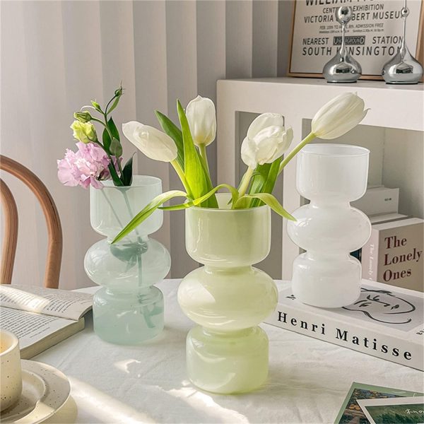 oem/odm services jspyfits glass hydroponic flower vase, 7 inches colored glass bubble vase for flower, three-layer glass funky vase for home/office/weddings/party table flower decor (milky green) affordable bulk deals
