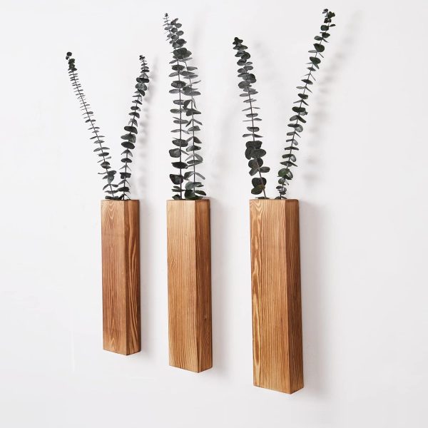 bulk purchase 3 pack wall planters for indoor plants, wood wall decor for bathroom, bedroom living room, modern farmhouse wooden pocket wall vases for dried flowers and faux greenery plants (brown) trade price