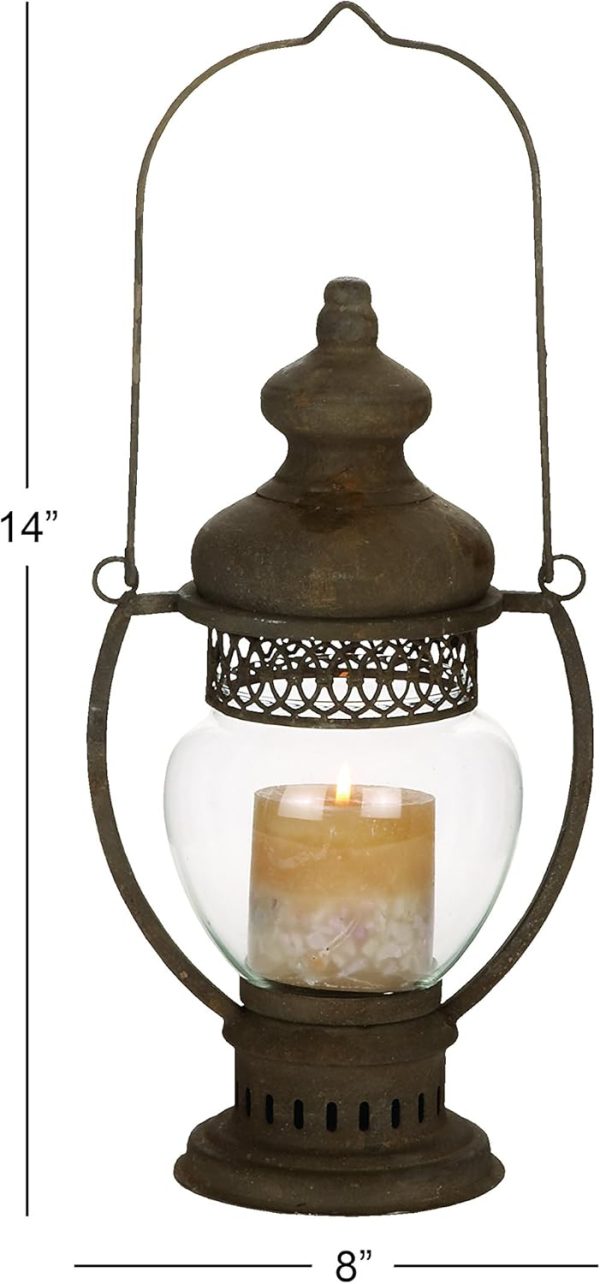 custom wholesale deco 79 metal indoor outdoor candle lantern decorative lantern candle holder with handle, lantern 8" x 6" x 14", brown oem/odm services