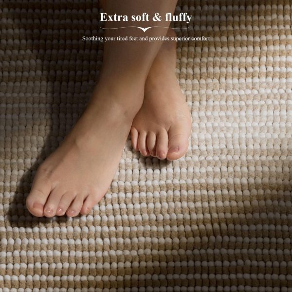 manufacturer direct bsicpro rugs and mats sets, 2 piece thick absorbent chenille, non slip, soft shaggy floor mats for bathroom, machine washable (20" x 47" plus 16" x 24", beige) trade price