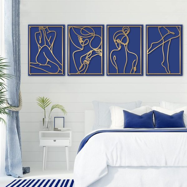 factory direct glamativity 4 pack gold wall art décor, minimalist décor single line art wall décor, real metal wall art, woman's body shape abstract wall art (gold elegant style, m size 17 x 11.8'') volume discount
