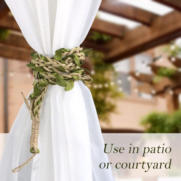 bulk purchase valea home curtain tiebacks ropes natural burlap rope holdbacks with artificial vines fake foliage ivy leaf for rustic wedding party home decorative curtain holders, set of 2 factory discount