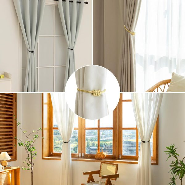 bulk purchase curtain tiebacks magnetic decorative curtain tie backs for curtains 2 pack rope curtain holders for drapes outdoor curtain holdbacks, gold factory discount
