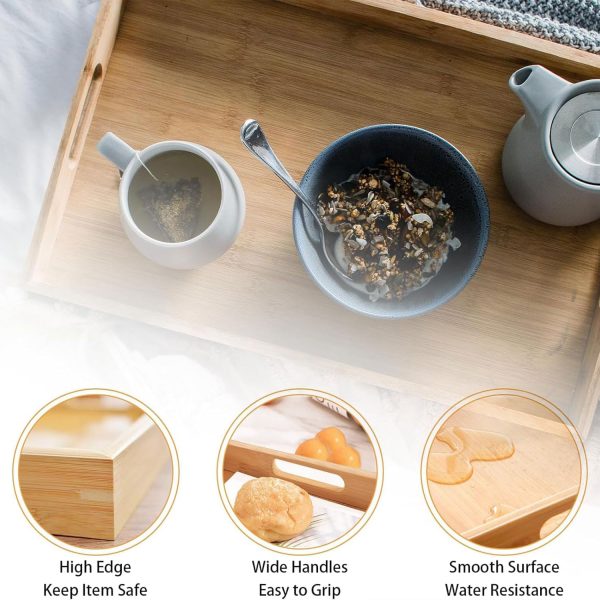 wholesale direct serving tray with handles, bamboo breakfast tray wooden trays decorative serving platter for eating, working, storing, used in bedroom, kitchen, living room, bathroom, hospital and outdoors bulk purchase at factory prices