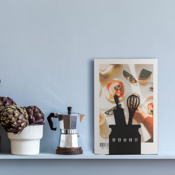 supplier direct black kitchen bookends 5.9 x 3.9 x 3.9 inch spoon decorative cookbook metal book ends with non-slip mat metal cookbook storage books stoppers metal kitchen cookbook holder for shelves kitchen book wholesale prices
