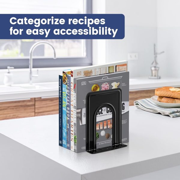 supplier direct happyhapi book ends, bookends, metal bookend for shelves, non-skid book end to hold books, black book stopper/holder for office home kitchen, 5.7x 4.9 x 6.5 in, 3 pair(6 pcs, large) wholesale prices