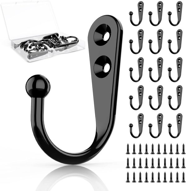competitive pricing 15 pcs black wall mounted coat hooks, hanger hook with 30 pieces screws for hanging hat, towel, key, robe, coats, scarf, bag, cap, coffee cup, mugs one-stop wholesale