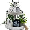 wholesale direct farmhouse 2 tiered tray stand for home decor, wooden serving tiered tray for coffee bar table centerpiece, decorative trays kit for countryside, round rustic stand for cake cupcake(white) bulk purchase at factory prices