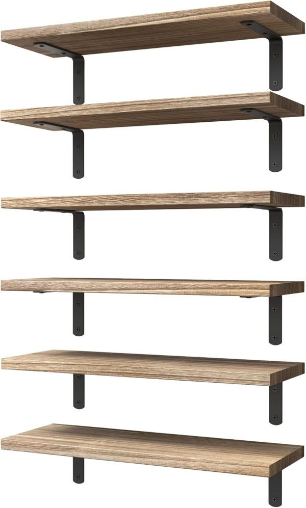 bulk purchase wopitues wood floating shelves set of 6, shelves for wall decor, farmhouse shelf for bedroom, bathroom storage shelves, book shelves for living room - rustic brown trade price