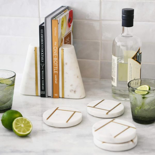 supplier direct main + mesa geometric marble bookends with brass inlay, white wholesale prices