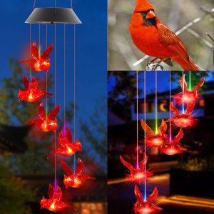 producer to buyer cardinal wind chimes, solar powered red cardinal bird wind chime wind moblie led light, spiral spinner cardinal windchime portable outdoor chime for patio, deck, yard, garden, home discounted pricing