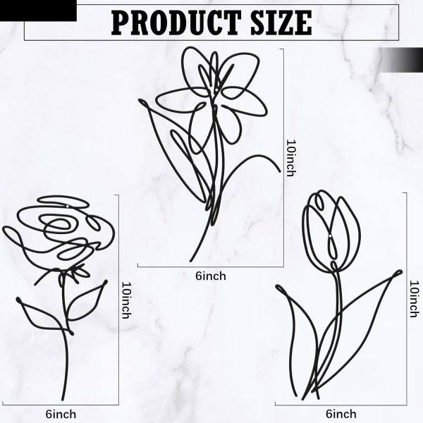 factory direct ferraycle 3 set of metal flower wall decor 9.84 x 5.91 inch mother's day metal wall ornament art black minimalist wire signs for bedroom patio balcony bathroom office restaurant shop presents gifts volume discount