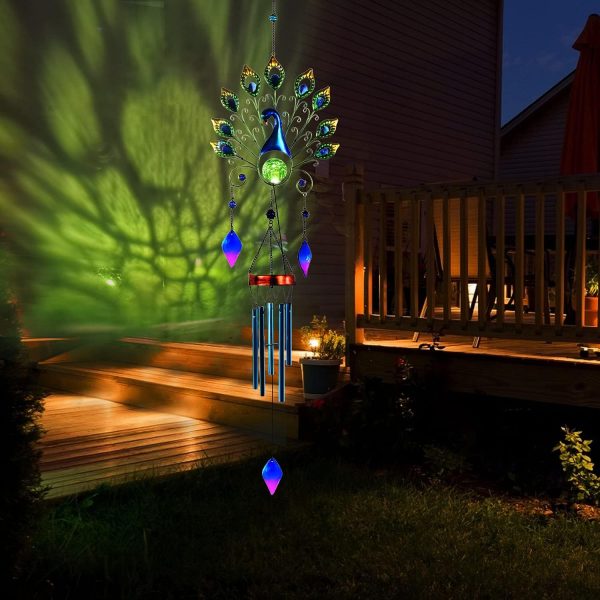 producer to buyer pearlstar solar wind chimes outdoor, 53.5" large peacock wind chimes light with crackle glass ball, waterproof colorful metal peacock wind chimes for garden patio yard home decor memorial gift… discounted pricing