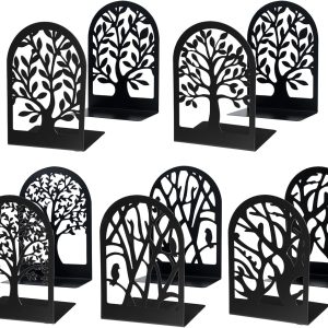 supplier direct eoout bookends for shelves decorative, 5 pairs of tree bookends supports, black metal book stoppers for heavy books, heavy duty book ends for home office school. wholesale prices