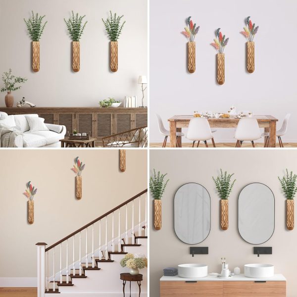 bulk purchase wall planter, geometric pattern wall vase for living room and farmhouse wall decor, 3 pack hanging planter for holding dried flowers and faux greenery, modern wood planter trade price