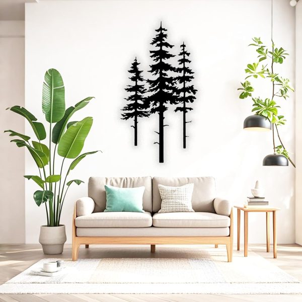 factory direct metal pine tree wall art decor, nature home decor, cedar tree metal sign, wall decorations for living room, nature forest metal decor, tree wall art, nature lover gift (black, small) volume discount