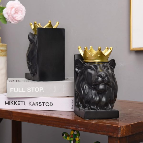 supplier direct book ends decorative, lion bookends for shelves, animal book stopper decorative, modern book ends for heavy books, lion figurines statues indoor, unique book lover gift(black lion) wholesale prices