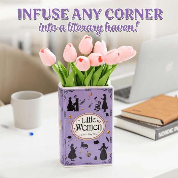 oem/odm services handmade book shaped flower vase, book lovers gifts, book shelf decor aesthetic, large ceramic utensil holder for kitchen counter, home kitchen decor, planter pot library decor (little women) affordable bulk deals