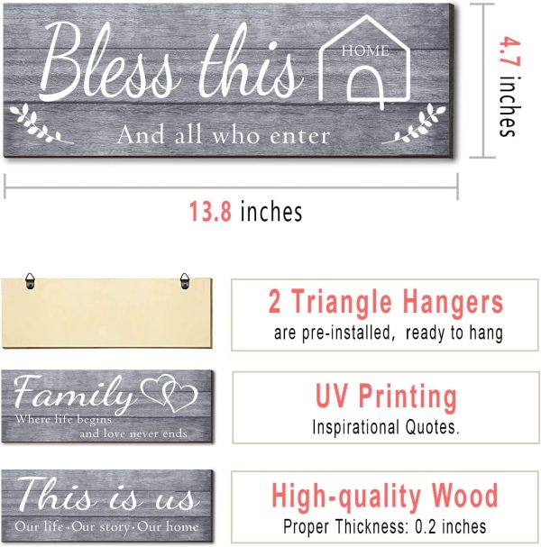 bulk purchase joyhawk 4 pieces wall decor signs, this is us, together, bless this home, family rustic wooden farmhouse wall art décor for living room bedroom kitchen, , 4.7 x 13.8 inch(grey) trade price