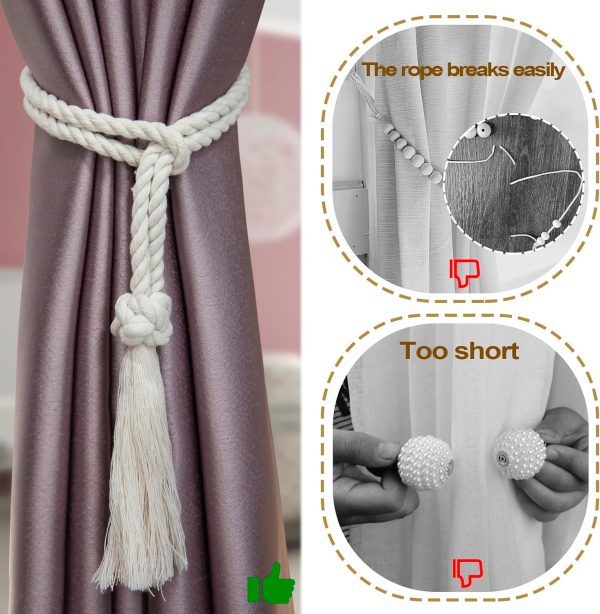 bulk purchase 6pcs curtain ties for drapes - beige curtain ties decorative rope - tassels for curtains drape tiebacks for gazebo, farmhouse outdoor curtain tiebacks factory discount