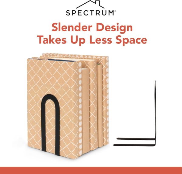 supplier direct spectrum elements book ends for shelves, small - decorative bookends book shelf organizer for heavy & light books - modern metal book holders with minimalist design - black wholesale prices