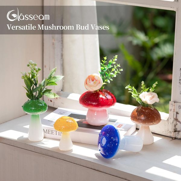oem/odm services mushroom vase small for flowers lovers: glasseam cute red glass bud vases for home decor - 5pcs unique plant propagation station jar for living room windowsill decoration affordable bulk deals