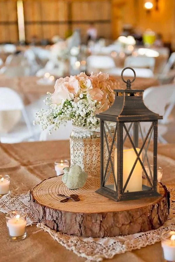custom wholesale yakii 14" decorative candle lantern led flameless candle timer, plastic led candle & holder, indoor & outdoor hanging lights,christmas day decoration (antique copper brushed) oem/odm services