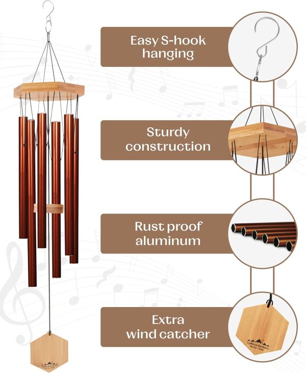 producer to buyer upblend outdoors wind chimes for outside - deep tone wind chimes, windchimes outdoors, memorial, sympathy, loss of loved one, gifts for women, ideas for mom, grandma, outdoor porch, 29" copper red discounted pricing