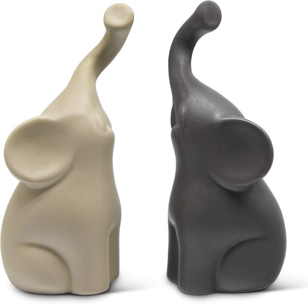 dropship from factory loving pair of elephants in beige & grey - modern ceramic sculpture - figurine as a set - decoration figure 6.3" high - ornament elephant in love mass production supply
