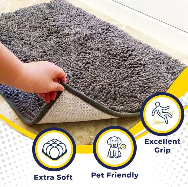 global sourcing muddy mat® shown on tv highly absorbent microfiber door mat and pet rug non slip thick washable area and bath mat soft chenille for kitchen bathroom bedroom indoor and outdoor - grey medium 30"x19" oem/odm services