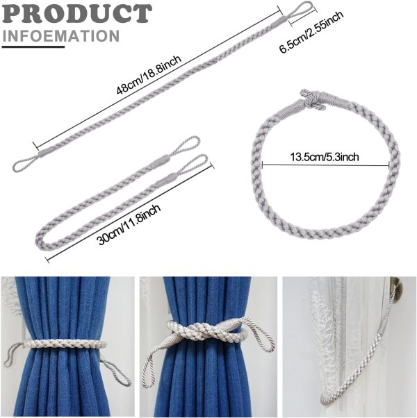 bulk purchase curtain tiebacks ropes, 2pcs decorative handmade tie backs curtain holdbacks holders cord for window sheer drapes indoor outdoor, grey factory discount