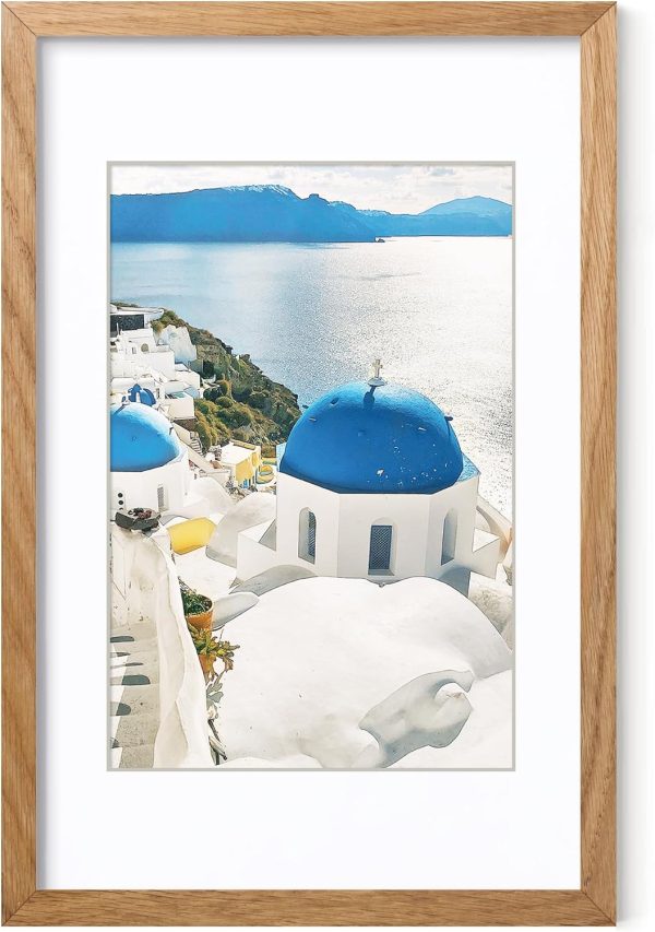 bulk purchase axeman 11x17 picture frame with mat for 8x12, solid oak wood poster frame with tempered glass, natural wooden 11''x17'' photo frame for wall home decor art photo and prints with wall hooks, natural trade price